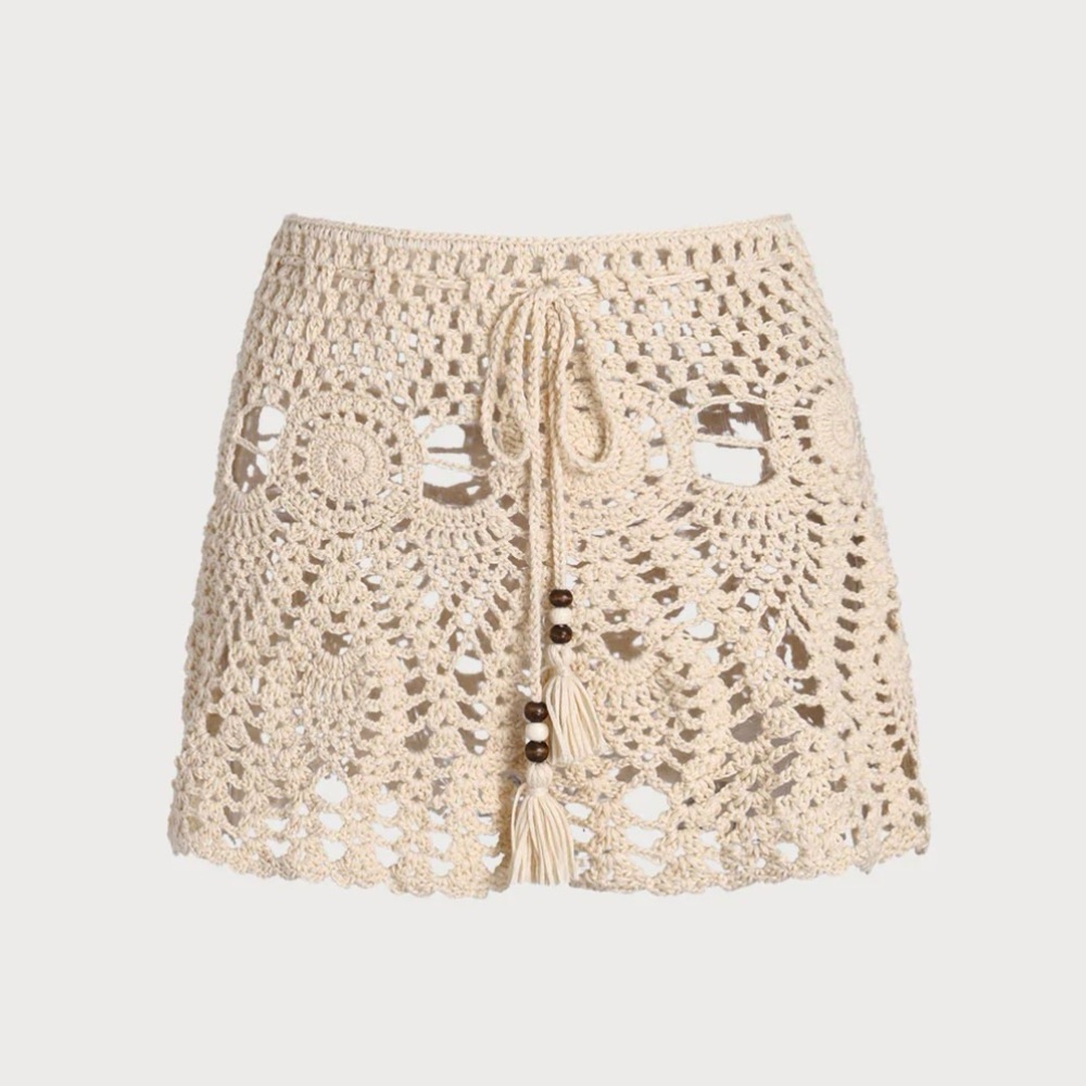 NWT Samiol Beige Acrylic Knit Crochet Cover-Up Skirt